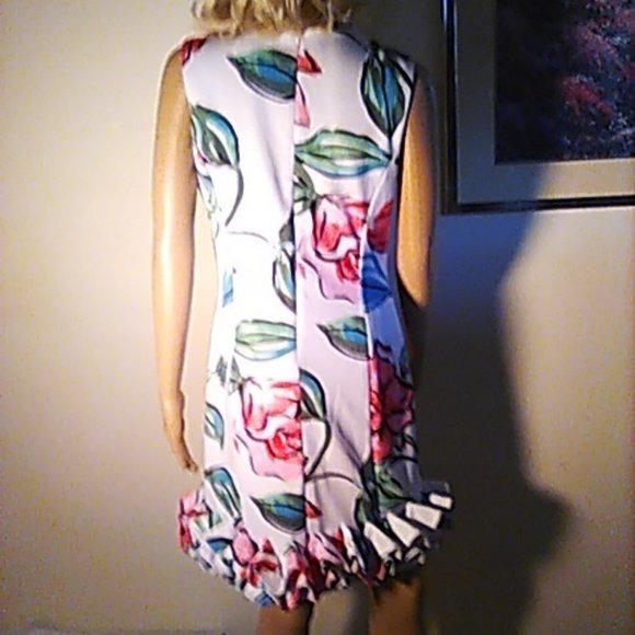 Beautiful Floral Dress 8 Sleeveless Donna Ricco New York Ruffled Bottom Tropical - Picture 5 of 8